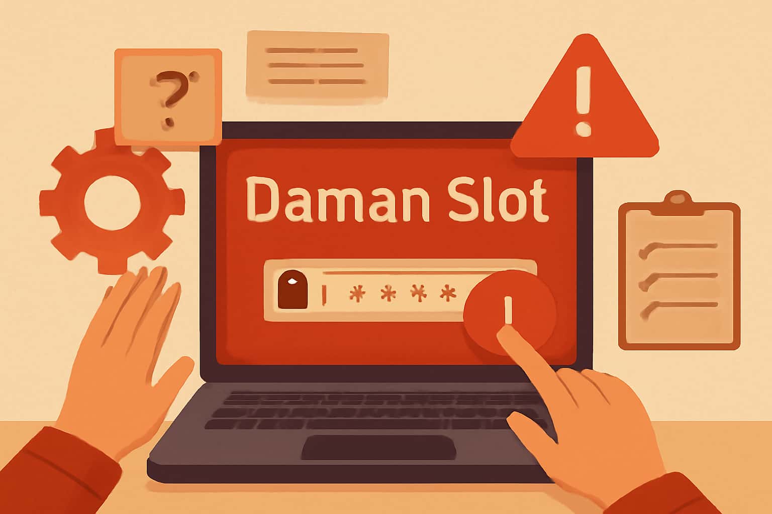 An illustrative scene showcasing troubleshooting login issues for Daman Slot.